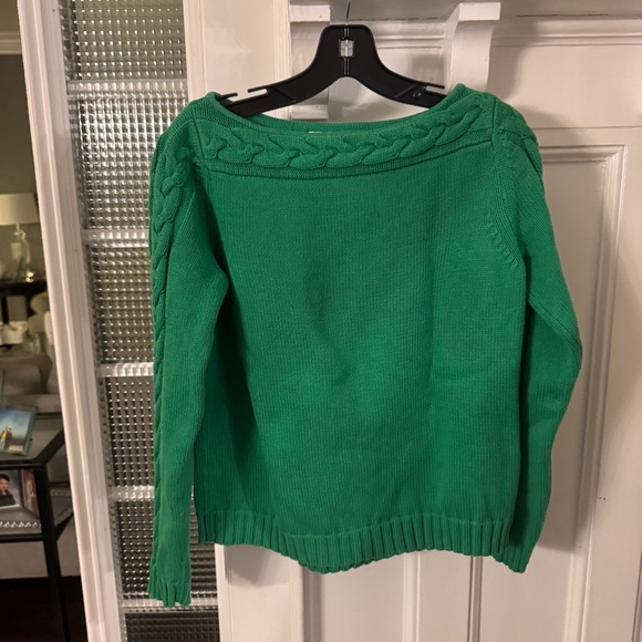 Evan Picone Cable Knit Boat Neck Sweater 100% Cotton Green Size Small - Picture 1 of 9